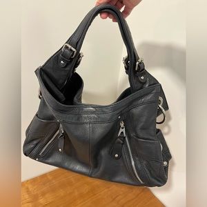 B.Makowsky black leather Moto handbag